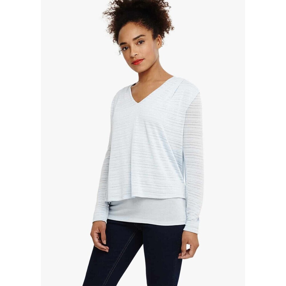 Phase Eight Dee Double Layer Textured Long Sleeve Top In Smoke Blue Size 8 US